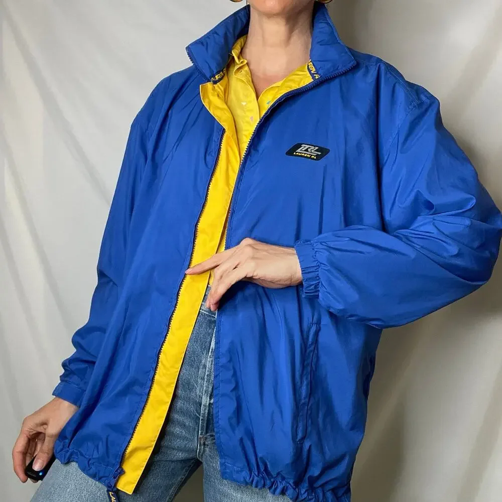 Lauren Ralph Lauren polo sport windbreaker jacket blue yellow oversized preppy M